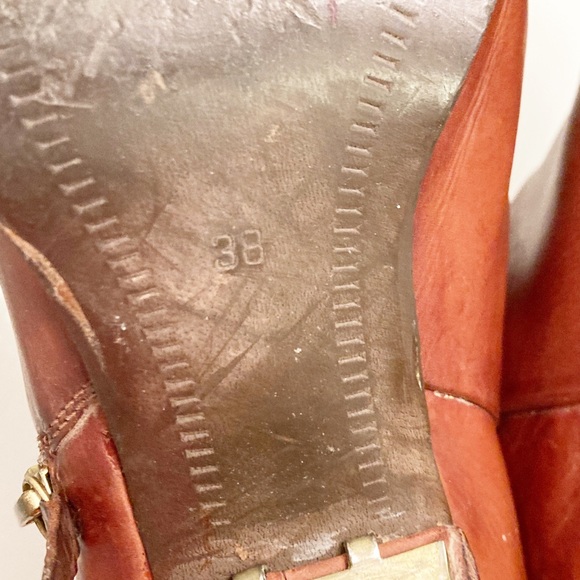 MIISTA Cognac Leather & Brass heeled Booties SZ: 7.5 (38) - Picture 12 of 14